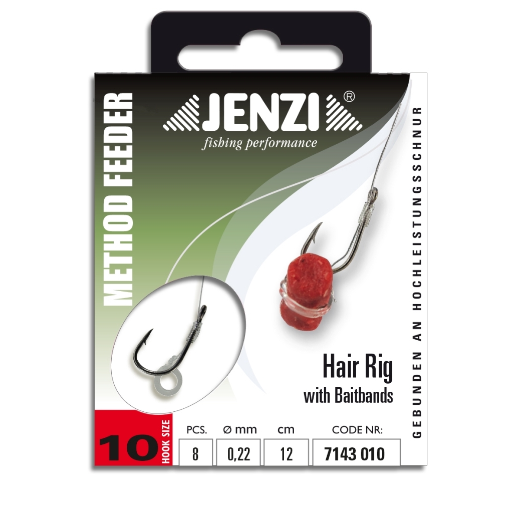 Method Feeder Hair Rig mit Gummi Band, Durchmesser 0,23 mm Hakengröße 10, Länge 12 cm