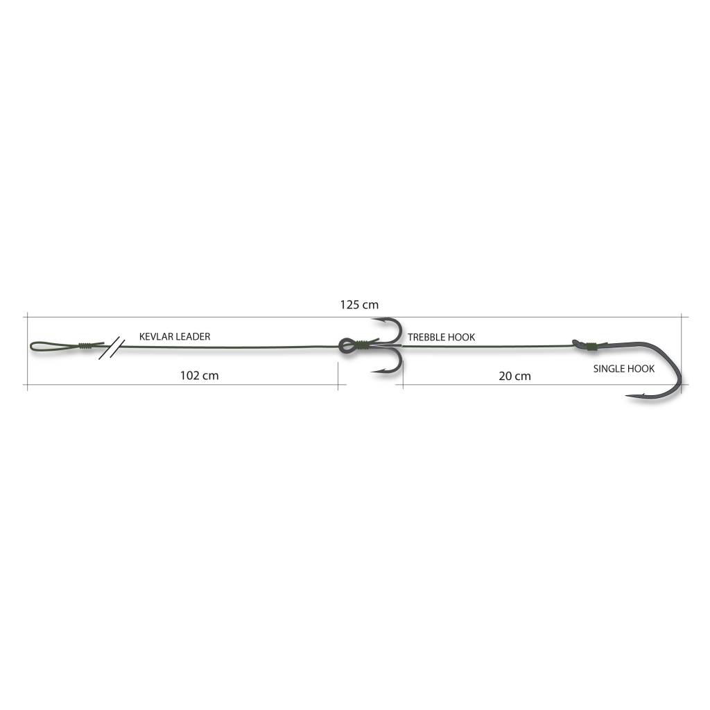 Catfish-Rig-Single+Trebble Hook, Haken 8/0 + 6/0, 100kg, 0,80mm