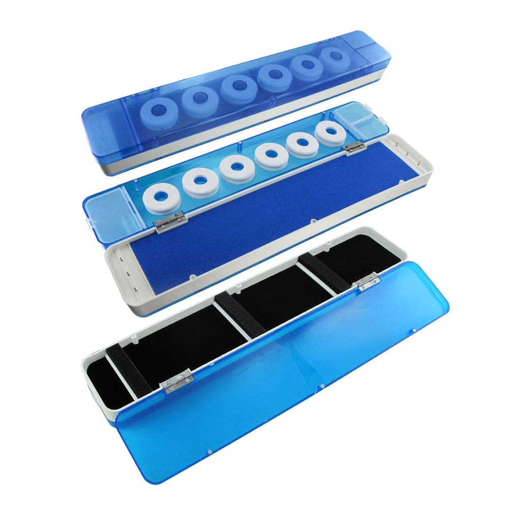 Kunstst.-Box längl.Spulen 2stg blau/weiß